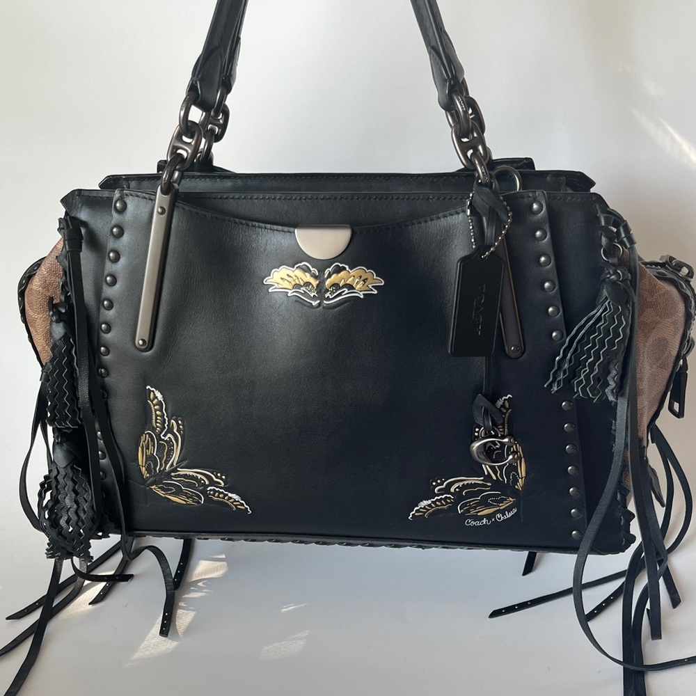 HTF Coach Dreamer 36 With Chelsea Tattoo Fringes Black 37122 EUC